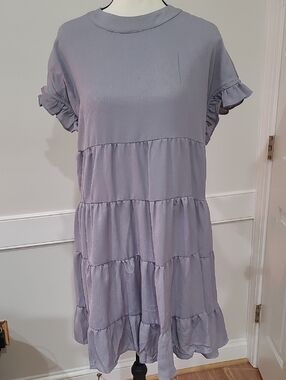 Foteisy Babydoll Gray Tiered Ruffle Sleeve Dress - Size XL